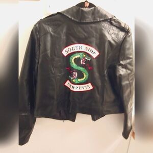 Women's black faux leather jacket W/ South Side Serpent written on the back  M